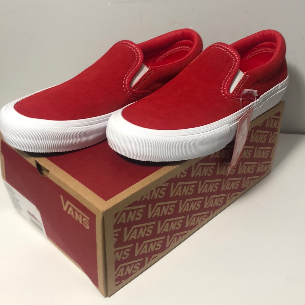 Vans Suede Slip On Red White Mens 7.5